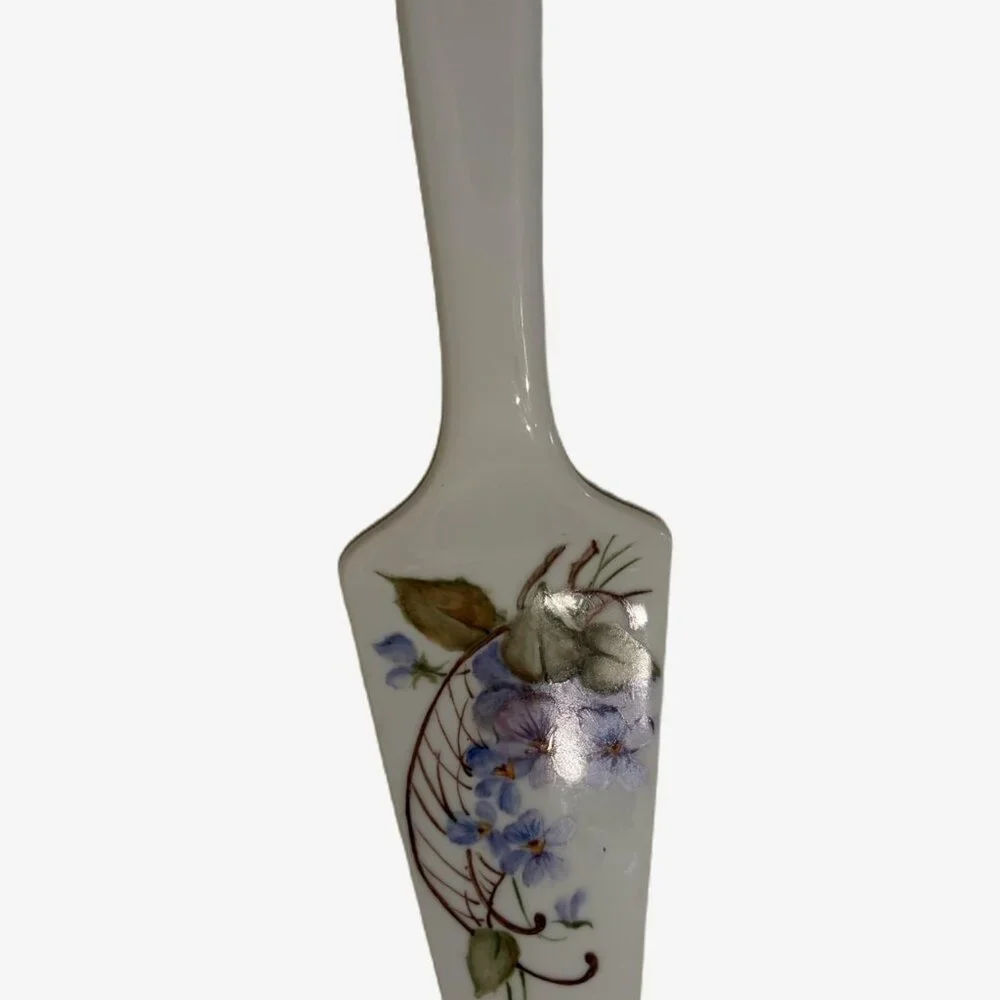 Vintage S Tessenyi Hand Painted Porcelain Cake Pie Server Floral 10” Cottagecore